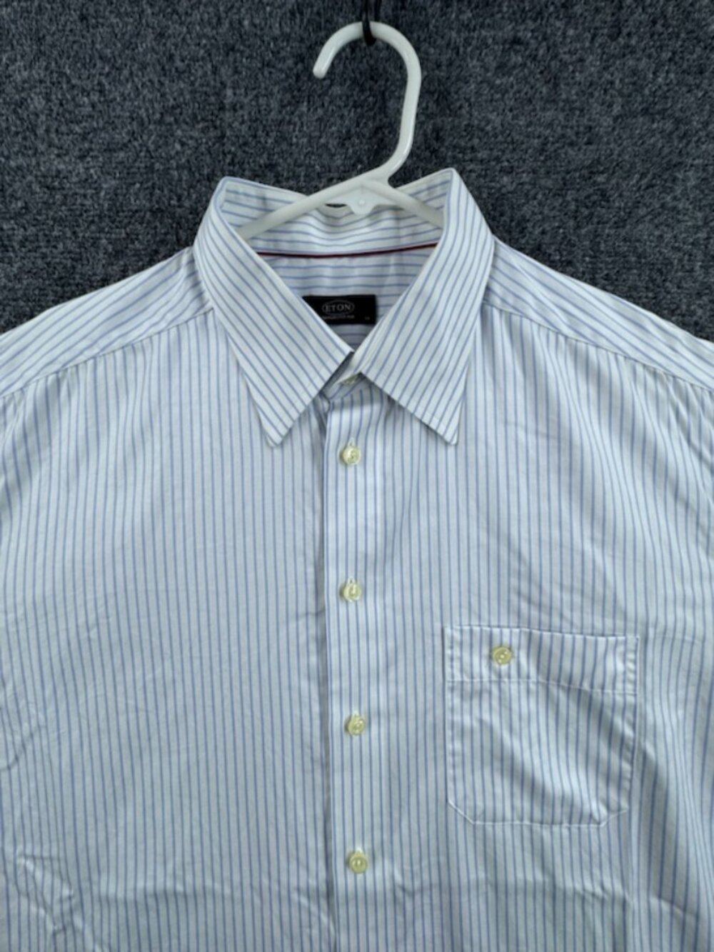 Eton All Cotton Striped White Blue Mens 17.5 Business Long Sleeve Button Up